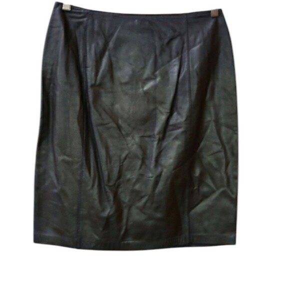 Kay Unger Black Leather Mini Skirt 10 Gothic Corporate Goth - Picture 1 of 10